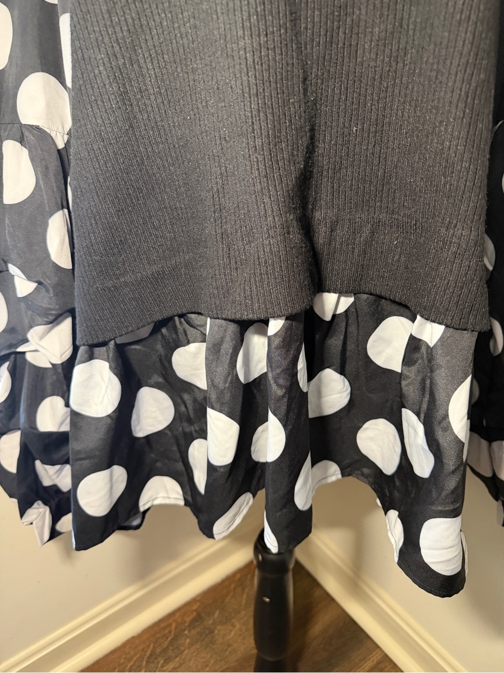 Ashley Stewart Plus Size 22/24 Black White Polka Dot Rib Knit Sweater Tunic Top - Picture 3 of 7